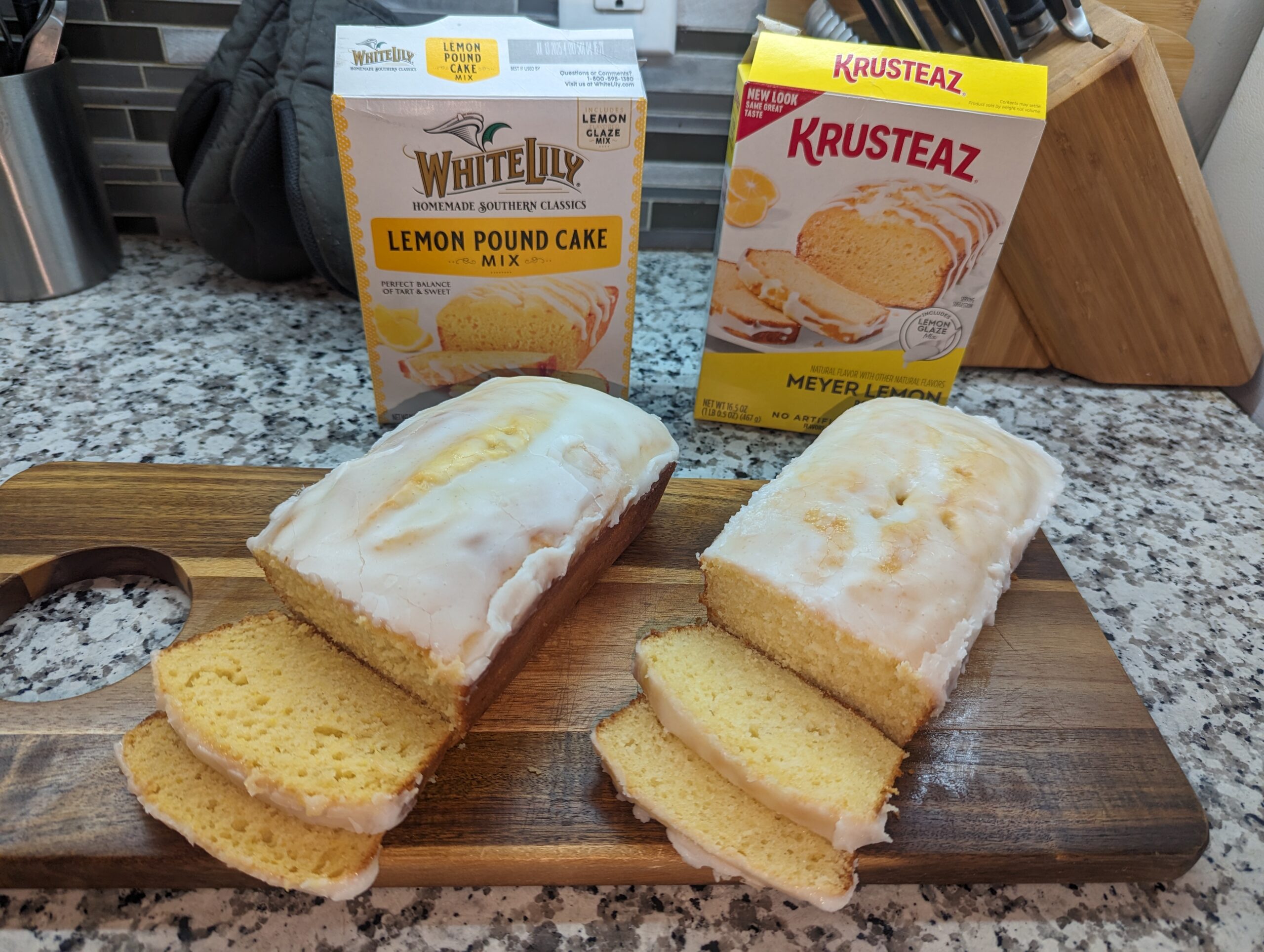 Comparison of Whitelily and Krusteaz lemon pound cake mixes