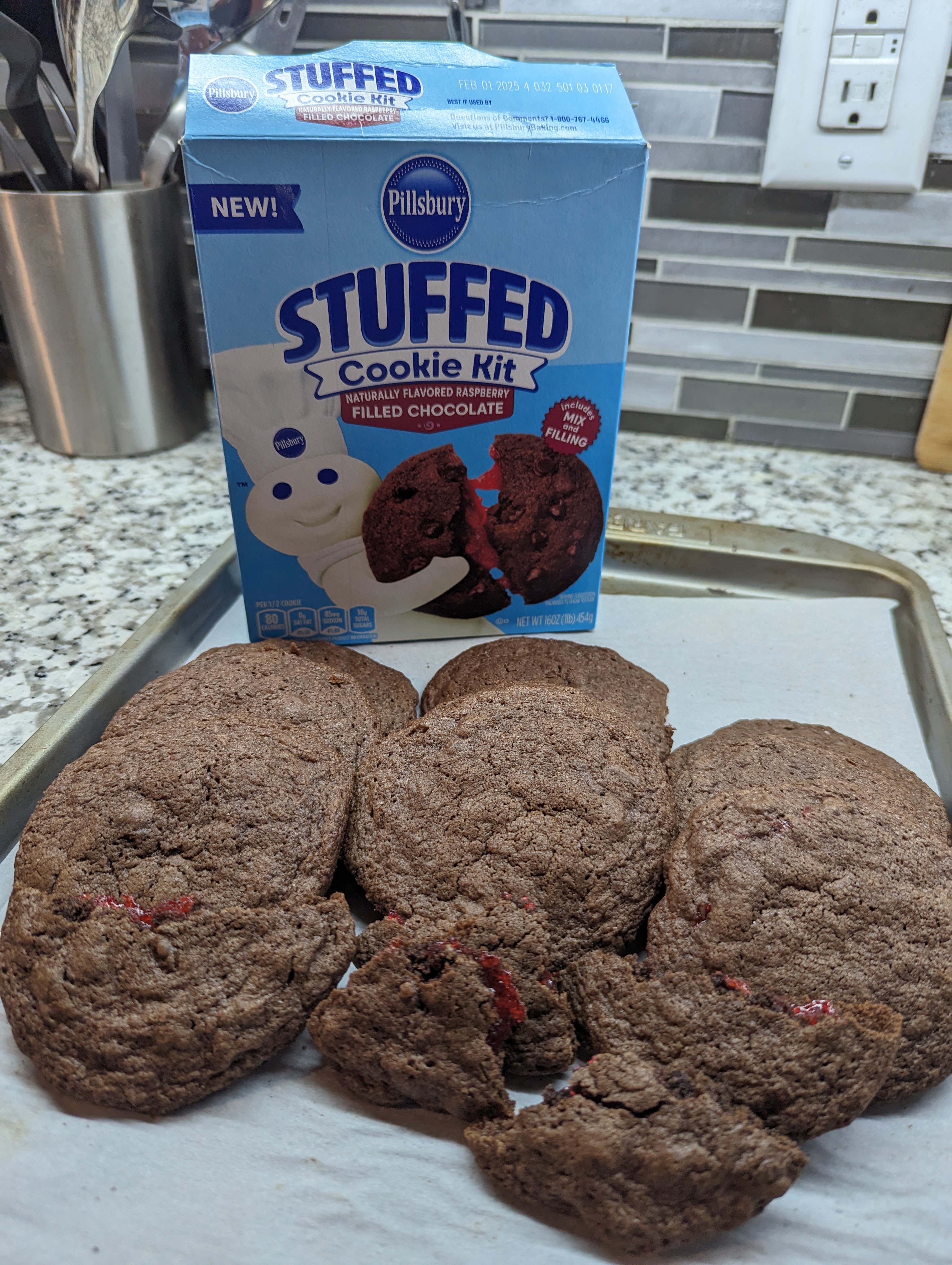 Testing out Pillsbury’s STUFFED cookie kit, Raspberry filled chocolate cookies
