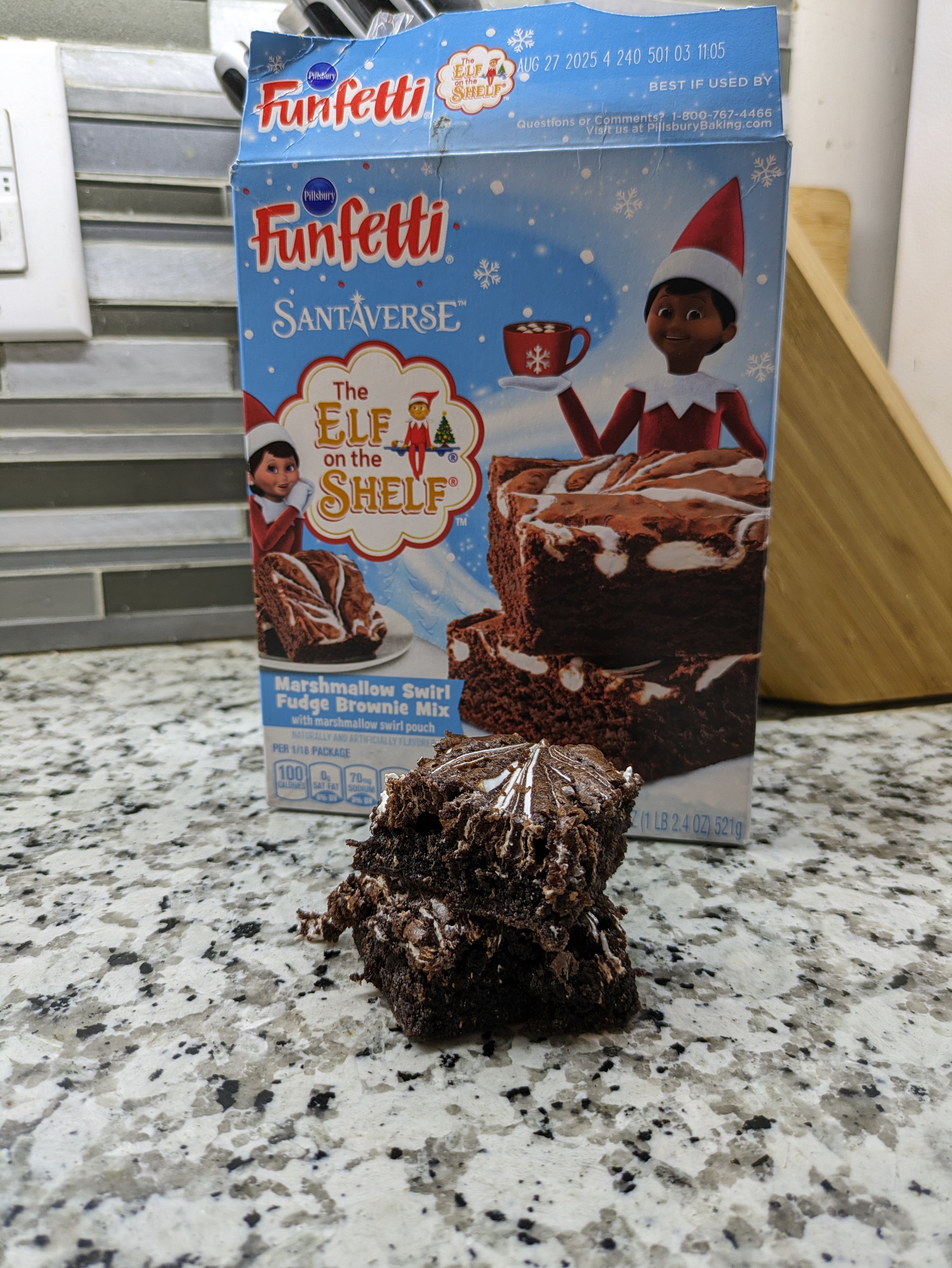 Trying out Pillsbury’s – Funfetti – Elf on the Shelf Marshmallow swirl brownie mix