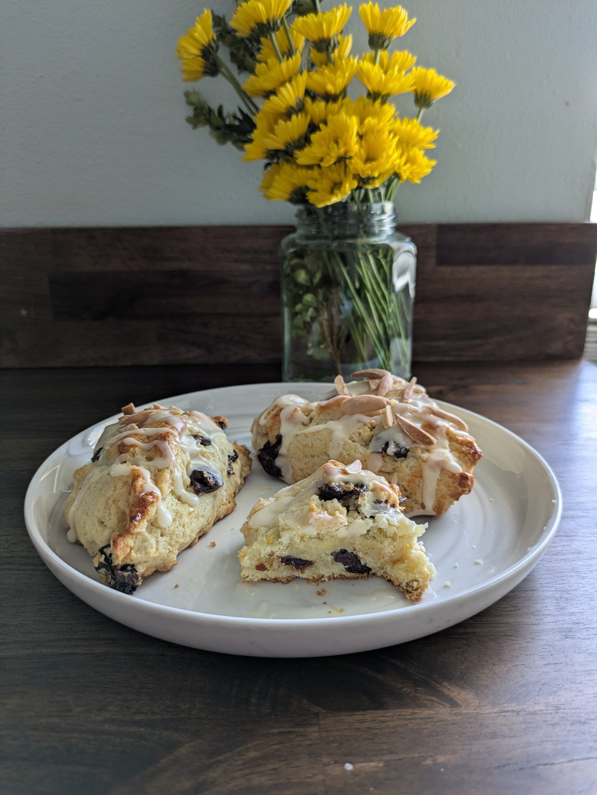 Testing a recipe for “perfect almond and cherry scones” by peanutbutterandjulie